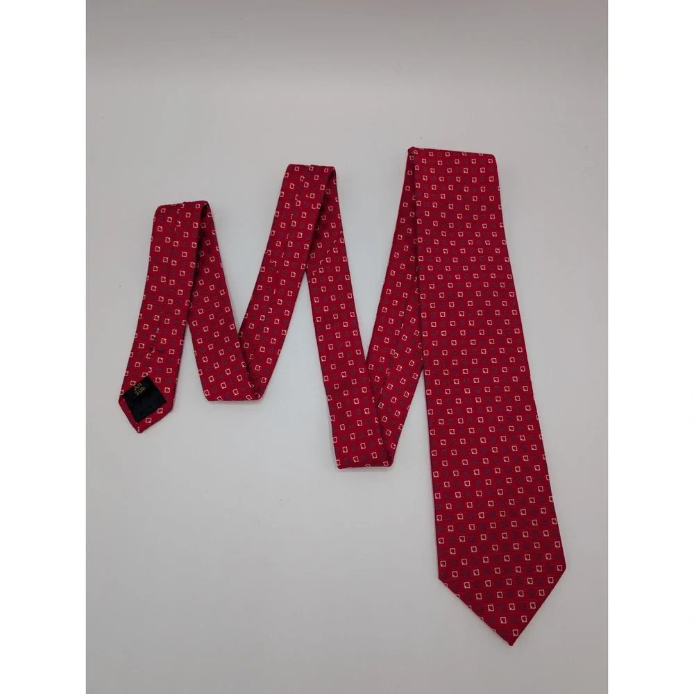 The Cotswold Collection by J.S. Blank Mens Red Geometric Squares Silk Tie